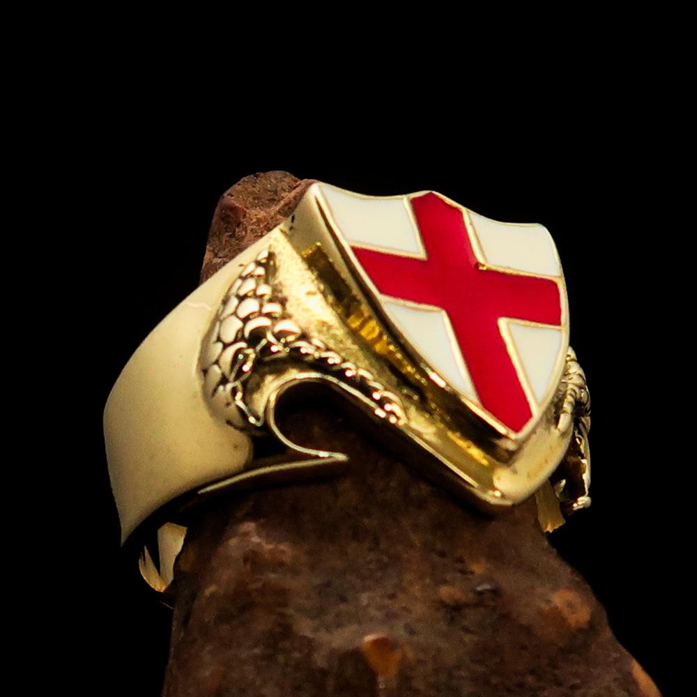 Knights Templar Ring - White & Red Templar Cross Brass - Bricks Masons