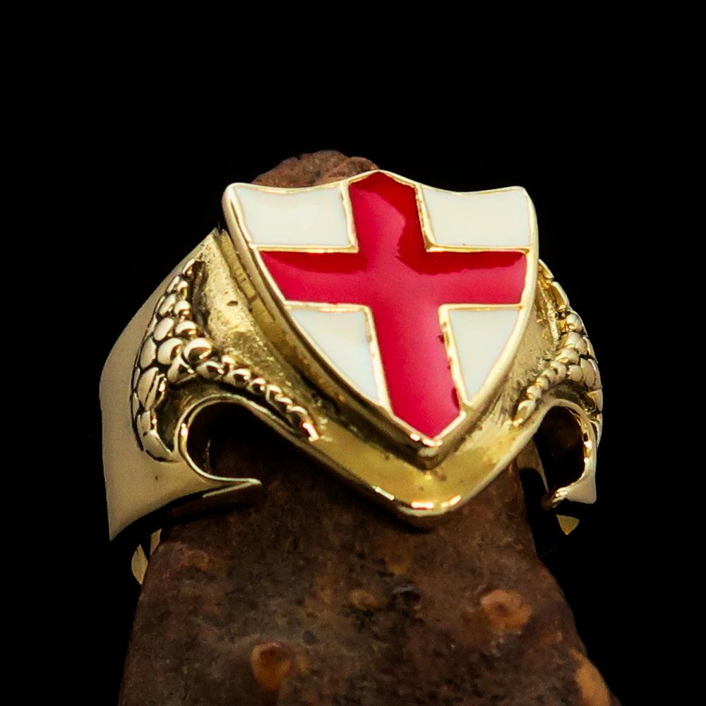 Knights Templar Ring - White & Red Templar Cross Brass - Bricks Masons
