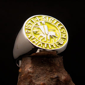 Knights Templar Ring - Yellow Sigillum MilItum XPISTI Sterling Silver - Bricks Masons