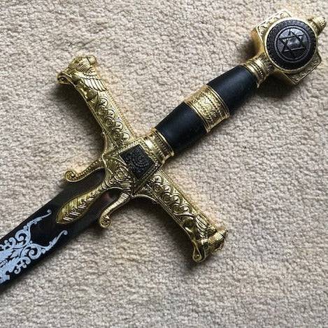 Knights Templar Sword - King Solomon Gold Ark of the Covenant Gold W/ Plaque 48.6" - Bricks Masons
