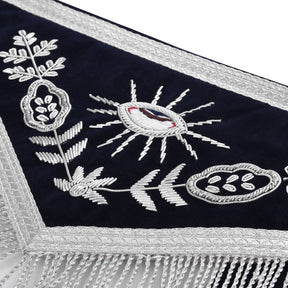 Marshal Blue Lodge Officer Apron - Dark Blue With Silver Hand Embroidery Bullion - Bricks Masons
