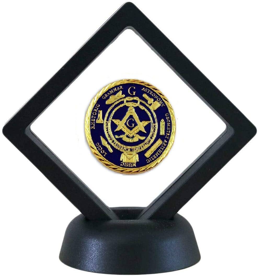 Masonic Coin Holder - 3D Floating Coin Display Black & White - Bricks Masons