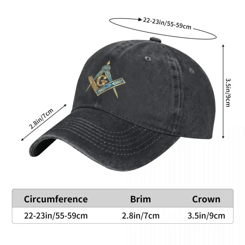 Master Mason Blue Lodge Baseball Cap - Blue & Gold Square Compass - Bricks Masons
