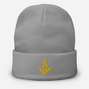 Master Mason Blue Lodge Beanie - Square and Compass G Golden Embroidery - Bricks Masons