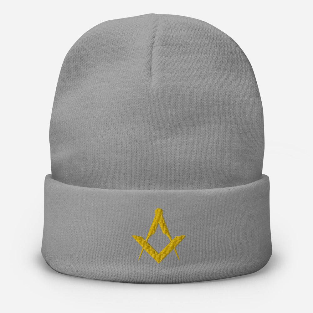 Master Mason Blue Lodge Beanie - Square and Compass Golden Embroidery - Bricks Masons