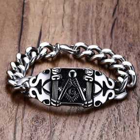 Master Mason Blue Lodge Bracelet - Biker Square and Compass - Bricks Masons