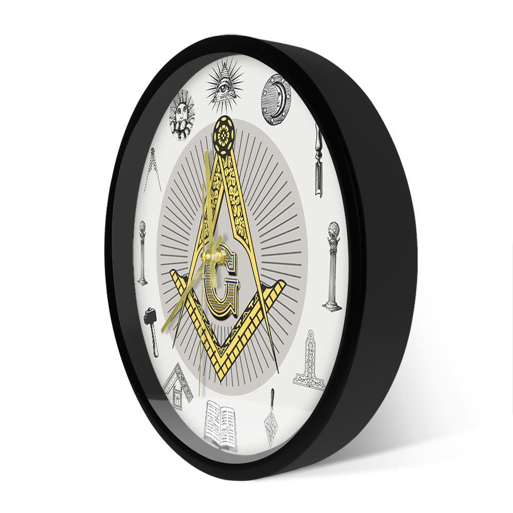 Master Mason Blue Lodge Clock - Golden Square and Compass G Digital LED - Bricks Masons