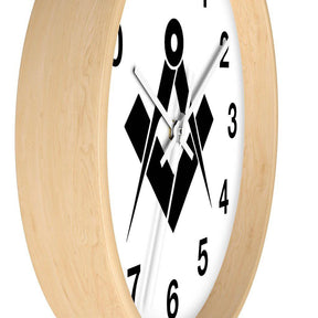 Master Mason Blue Lodge Clock - Square & Compass Wooden Frame - Bricks Masons