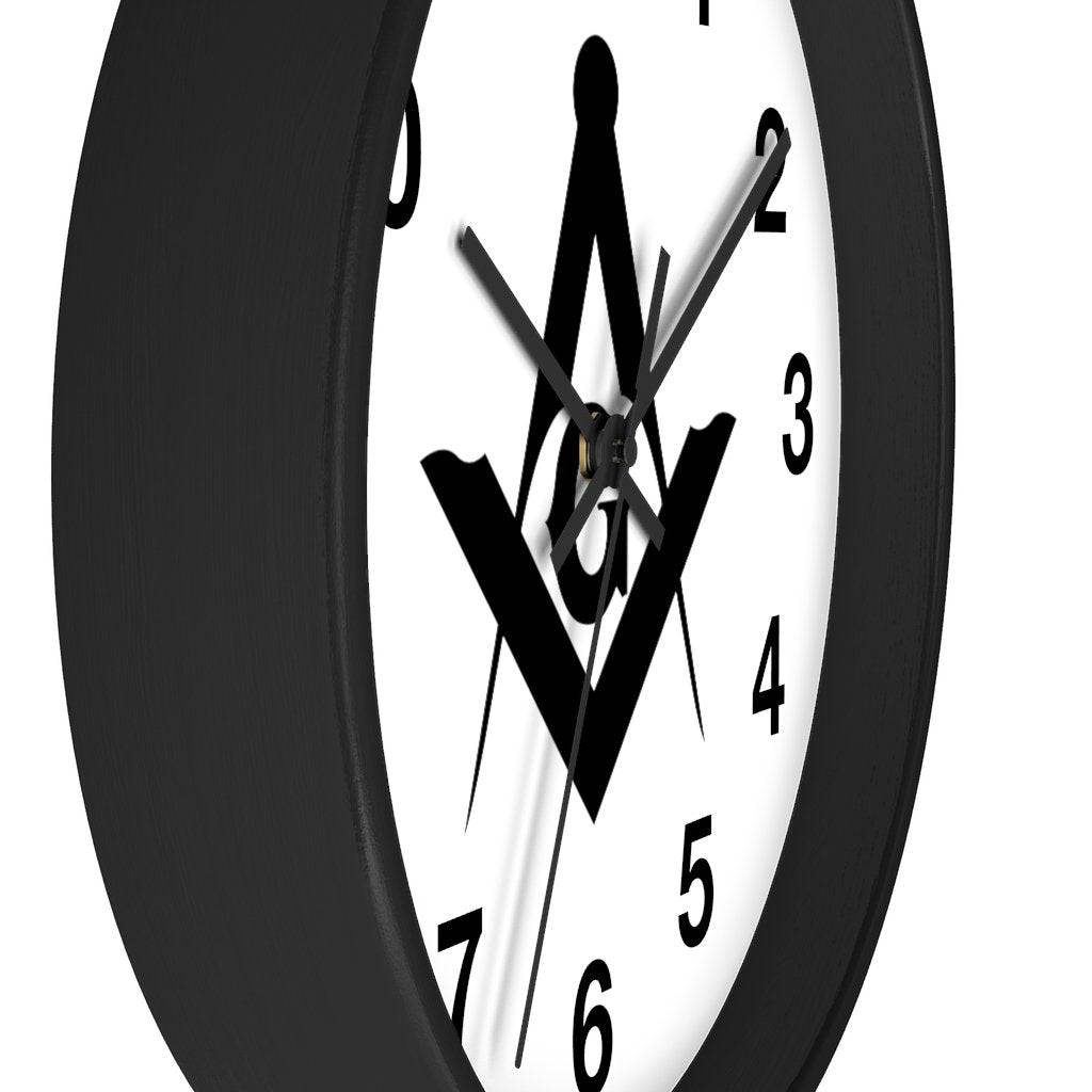 Master Mason Blue Lodge Clock - Wooden Frame Square & Compass G - Bricks Masons