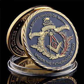 Master Mason Blue Lodge Coin - 14K Gold Plated A Brotherhood of Man Under the Fatherhood of God - Bricks Masons