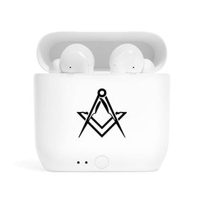 Master Mason Blue Lodge Earbud - White with Square & Compass - Bricks Masons