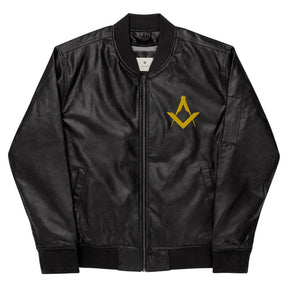 Master Mason Blue Lodge Jacket - Square and Compass Leather Golden Embroidery - Bricks Masons