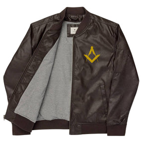 Master Mason Blue Lodge Jacket - Square and Compass Leather Golden Embroidery - Bricks Masons