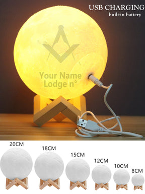 Master Mason Blue Lodge Lamp - 3D Moon Various Colors - Bricks Masons