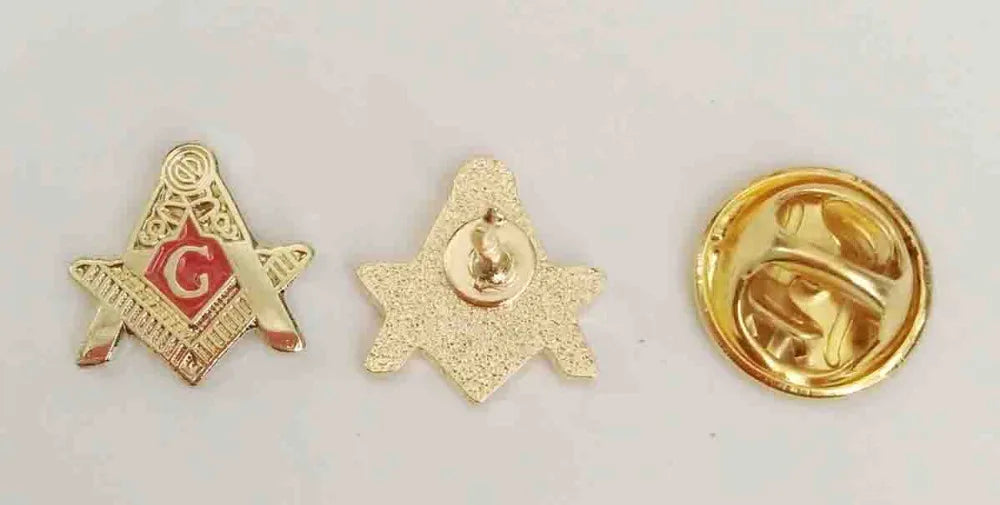 Master Mason Blue Lodge Lapel Pin - 12mm Red Enamel & Gold Plating - Bricks Masons