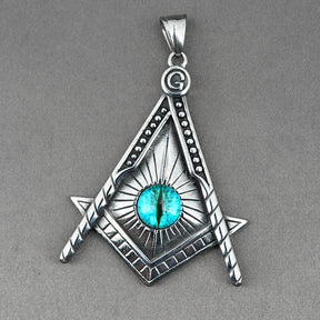 Master Mason Blue Lodge Necklace - Silver All Seeing Eye Titanium Steel Pendant - Bricks Masons