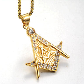 Master Mason Blue Lodge Necklace - Silver & Gold Double Square And Compass G - Bricks Masons