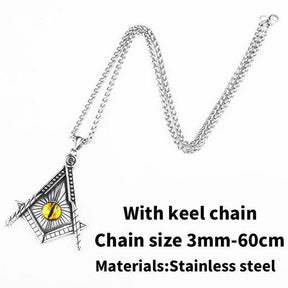Master Mason Blue Lodge Necklace - Yellow Eye Stainless Steel - Bricks Masons