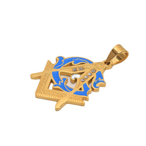 Master Mason Blue Lodge Pendant - Blue & Gold Titanium Steel - Bricks Masons