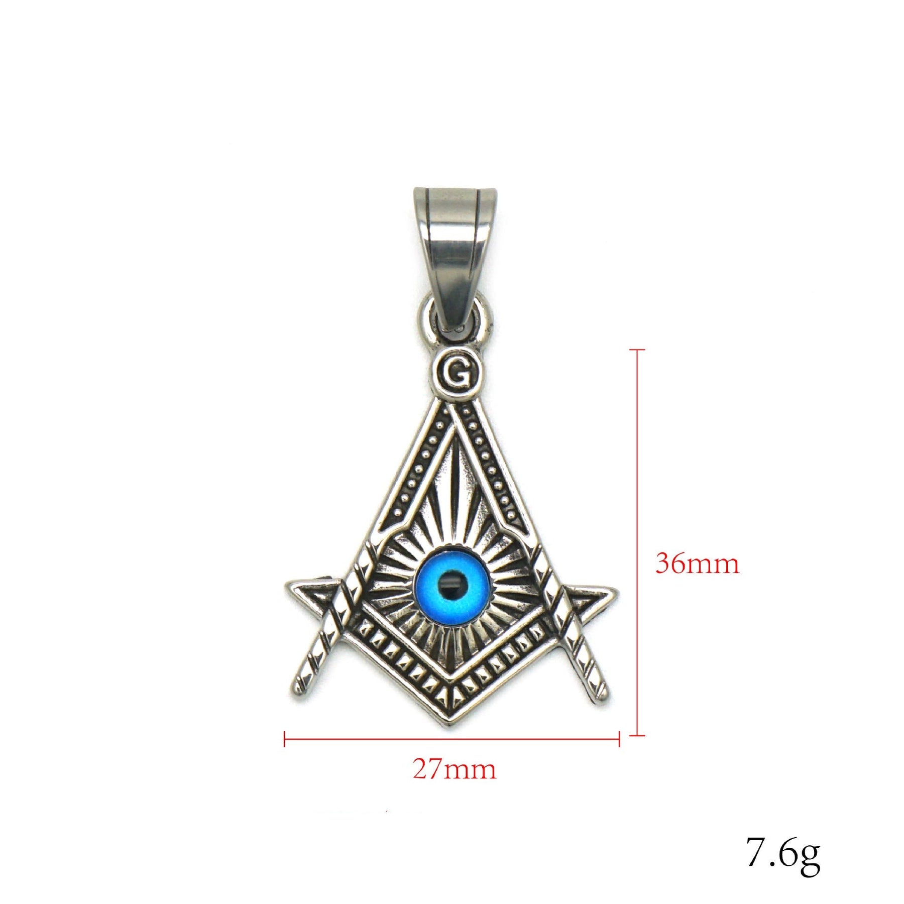 Master Mason Blue Lodge Pendant - Silver Titanium Steel Blue All Seeing Eye - Bricks Masons