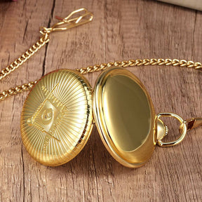 Master Mason Blue Lodge Pocket Watch - Square and Compass G Necklace (Golden & Bronze) - Bricks Masons