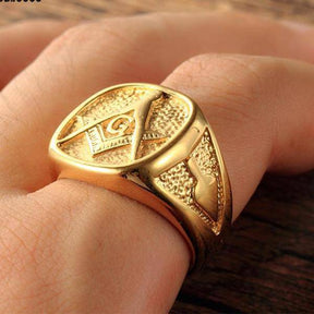 Master Mason Blue Lodge Ring - All Gold Stainless Steel - Bricks Masons