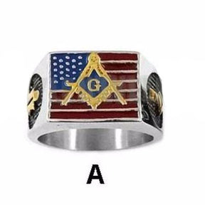 Master Mason Blue Lodge Ring - American Flag - Bricks Masons