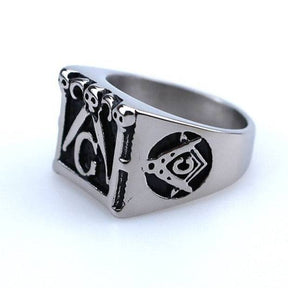 Master Mason Blue Lodge Ring - Black Compass & Square G - Bricks Masons