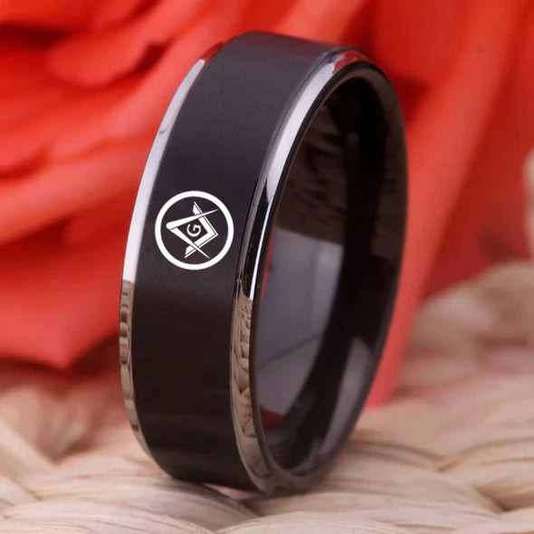 Master Mason Blue Lodge Ring - High Quality Tungsten Personalizable - Bricks Masons