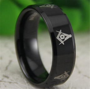 Master Mason Blue Lodge Ring - Reverse Comfort Fit Tungsten Personalizable - Bricks Masons