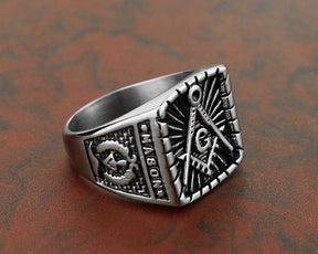 Master Mason Blue Lodge Ring - Silver Mason Square & Compass G - Bricks Masons