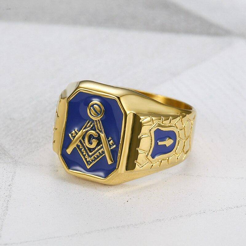 Master Mason Blue Lodge Ring - Square & Compass G (Blue) - Bricks Masons