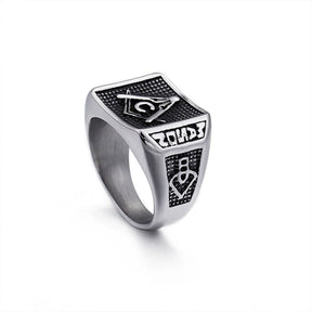 Master Mason Blue Lodge Ring - Stainless Steel Silver Mason Square & Compass G - Bricks Masons