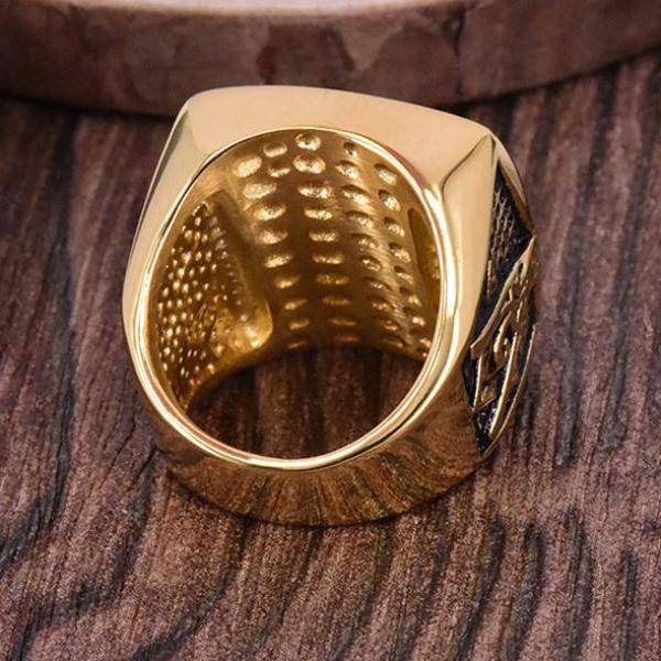 Master Mason Blue Lodge Ring - with Pyramid Crystal Gold Color - Bricks Masons