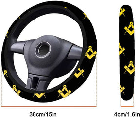 Master Mason Blue Lodge Steering Wheel Cover - White & Gold - Bricks Masons