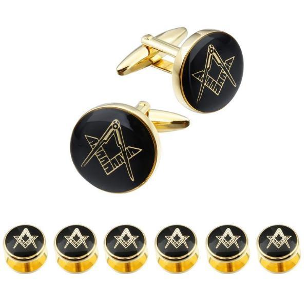 Master Mason Blue Lodge Tuxedo Stud - Black Enamel 6 Studs Set - Bricks Masons