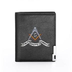 Master Mason Blue Lodge Wallet - Faith Hope Charity Black and Brown - Bricks Masons