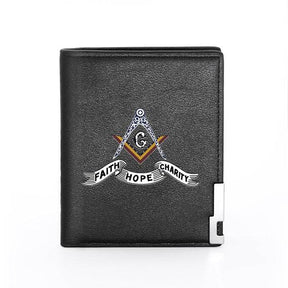 Master Mason Blue Lodge Wallet - Faith Hope Charity Black and Brown - Bricks Masons
