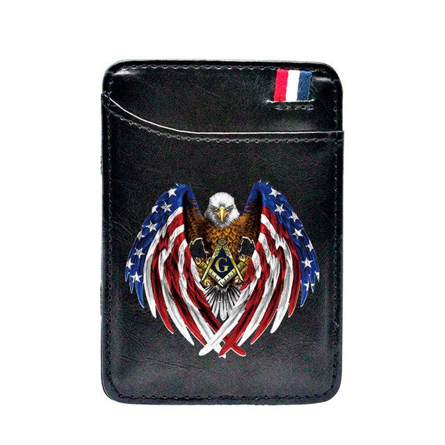 Master Mason Blue Lodge Wallet - Square and Compass American Eagle & Credit Card Holder (Black & Brown) - Bricks Masons