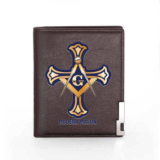 Master Mason Blue Lodge Wallet - Square and Compass G (Black & Brown) - Bricks Masons