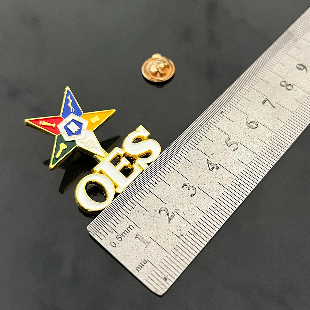 OES Brooch - Zinc Alloy Colorful Star & White OES Letters - Bricks Masons