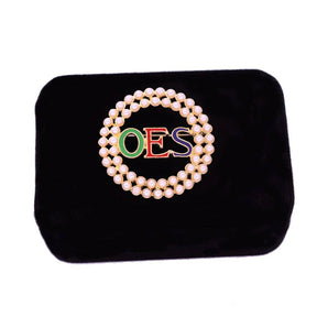 OES Brooch - Zinc Alloy With Pearls & Crystals - Bricks Masons