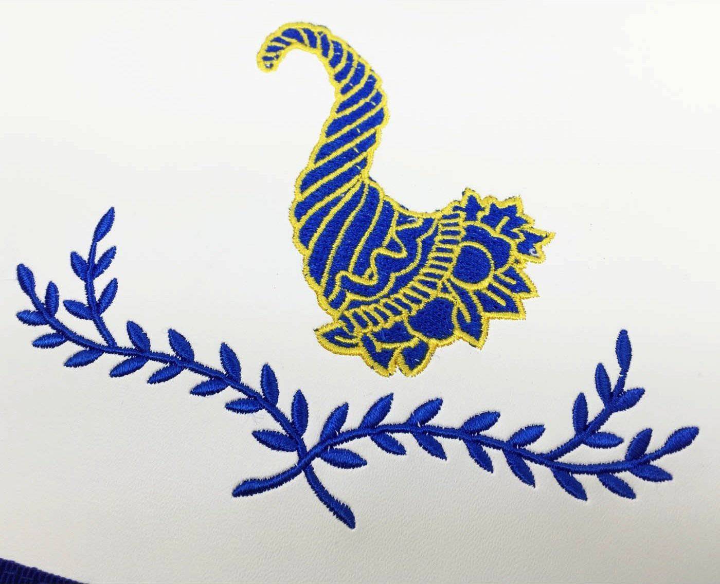 Officers Blue Lodge Officer Apron Set - Royal Blue Ribbon Machine Embroidery (Set of 11) - Bricks Masons