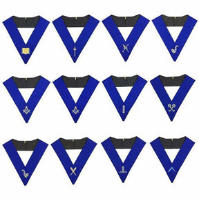 Officers Blue Lodge Officer Collar Set - Royal Blue Machine Embroidery - Bricks Masons