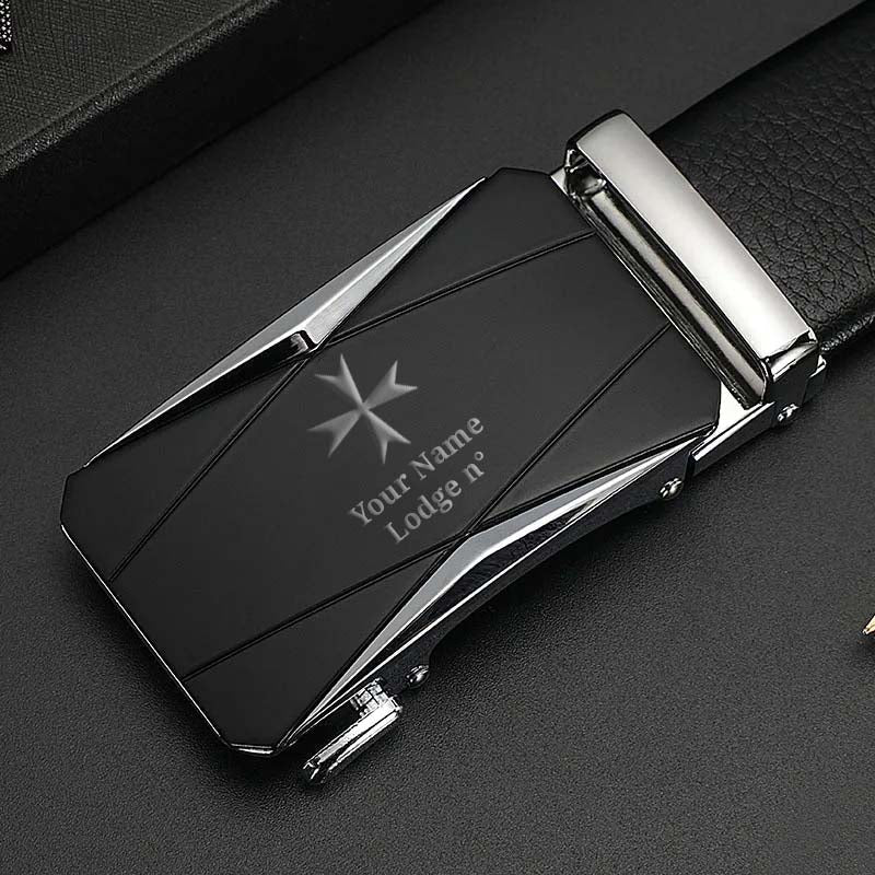 Order Of Malta Commandery Belt - Black Leather - Bricks Masons