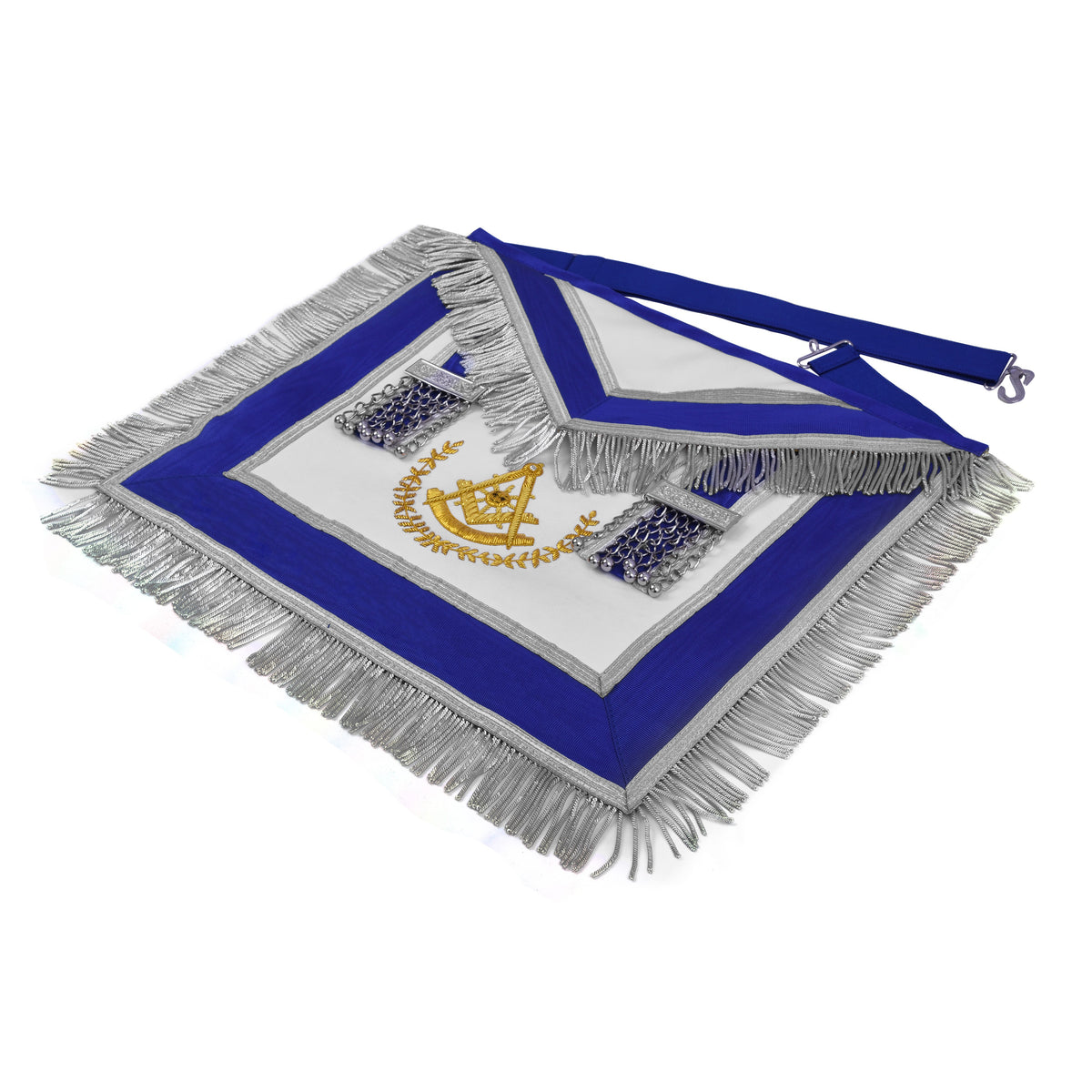 Past Master Blue Lodge California Regulation Apron - Gold Bullion With Silver Braid Fringe - Bricks Masons