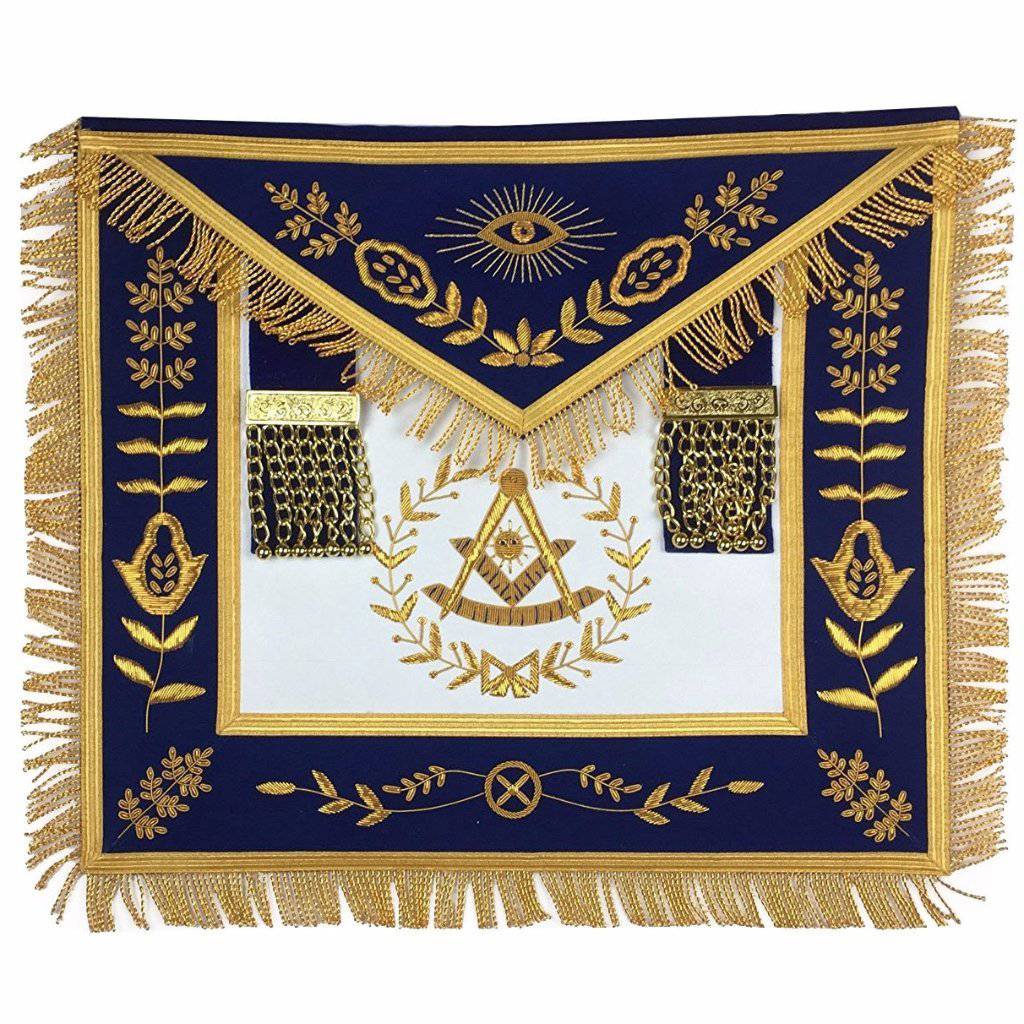 Past Master Blue Lodge Apron - Royal Blue Velvet Hand Embroidery - Bricks Masons