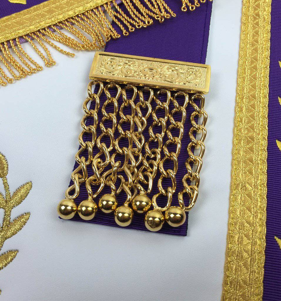 Past Master Blue Lodge Apron - White & Purple with Gold Fringe - Bricks Masons