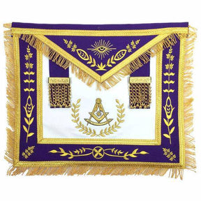 Past Master Blue Lodge Apron - White & Purple with Gold Fringe - Bricks Masons