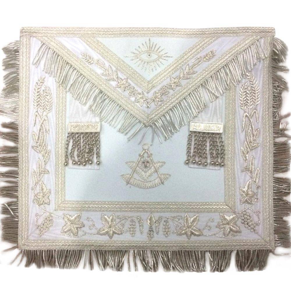 Past Master Blue Lodge Apron - White with Silver Vinework - Bricks Masons